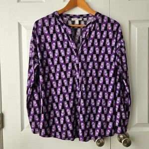Dana Buchman Women's Purple Black Geometric Print Blouse Top M